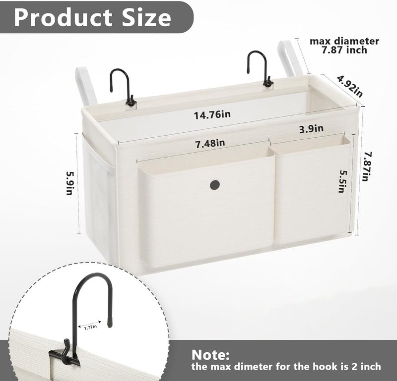 Edudif Bedside Caddy Bedside Organizer with Fixed Straps & Water Bottle Holder, Bunk Bed Caddy ideal for Home, Dorm, Hospital, Crib, Versatile Bedside Storage Solution (White) - Image 3